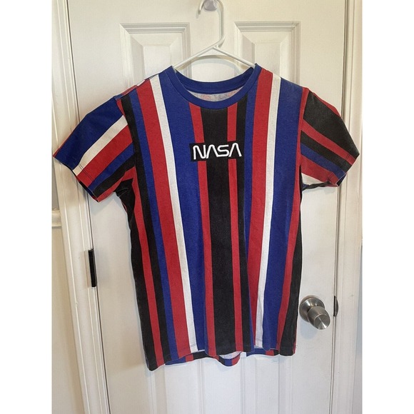 Neon Riot NASA Striped Shirt Mens Small Embroidered Colorblock Crew Neck - Picture 1 of 4